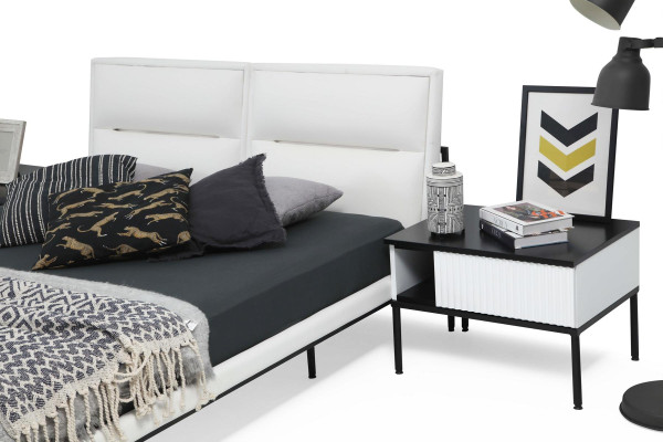 Bed bedframe tweepersoonsbed hout modern wit slaapkamer dubbel ontwerp