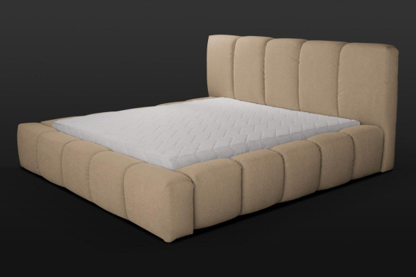 Bett beige tweepersoonsbed slaapkamer houten meubelen ontwerp elegant bekleding stof nieuw