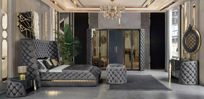 Chesterfield slaapkamer set bed 2x nachtkastjes kaptafel kast 5-delig