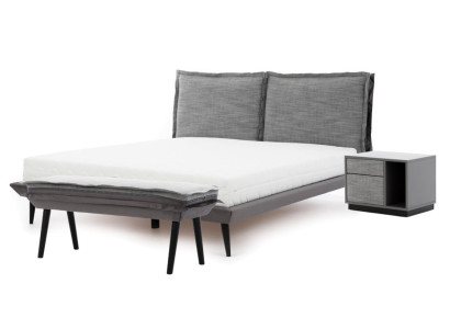 Slaapkamer set Grijs Bed Elegante 2x Nachtkastjes Luxe Kruk Modern 4-delig.
