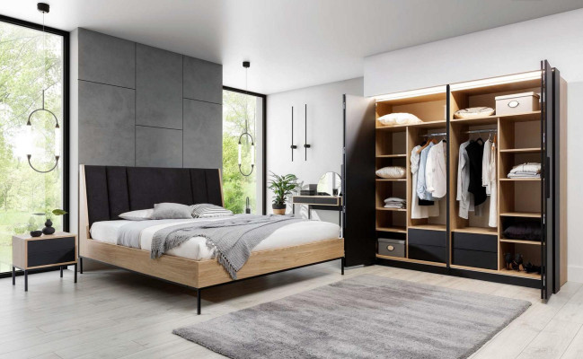 Slaapkamer set beige Bed 2x nachtkastjes Kast Kaptafel Luxe Nieuw 5 delig.