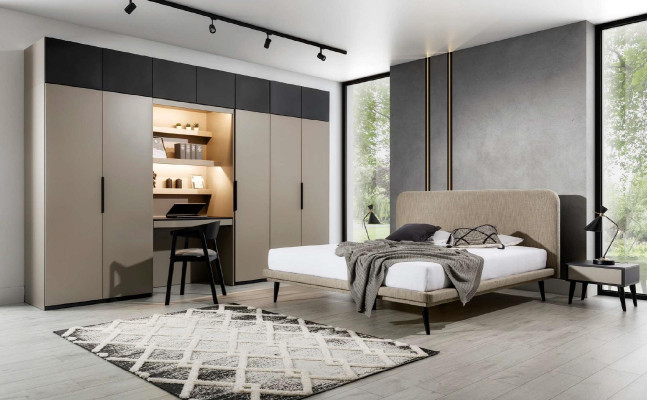 Grijze kledingkast Elegant hout Slaapkamer Ontwerp Modern Meubels Luxe Nieuw