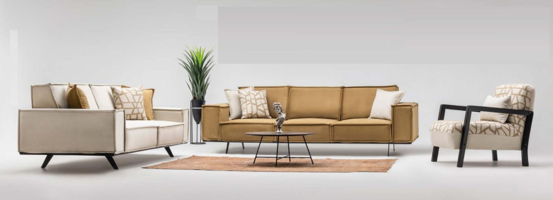 Bankstel stoffen sofa vierzitter tweezitter fauteuil sofa bruin set