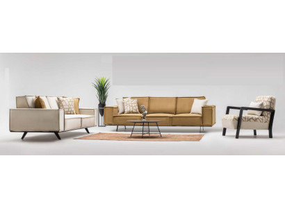 Bankstel stoffen sofa vierzitter tweezitter fauteuil sofa bruin set