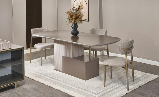 Eetkamer Eethoek Eetkamergroep Eettafel Stoelen Hout Beige 7-delig Tafel