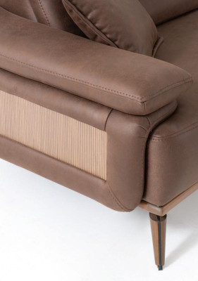 Bruine leren designer driezitsbank moderne woonkamer meubelen