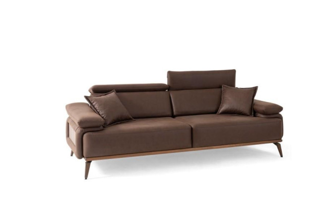 Bruine leren designer driezitsbank moderne woonkamer meubelen