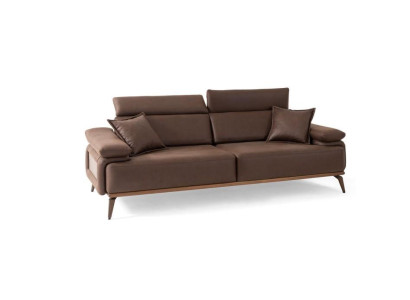 Bruine leren designer driezitsbank moderne woonkamer meubelen