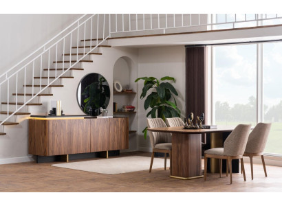 Eetkamer set eetgroep eettafel stoelen hout 8-delig bruin dressoir