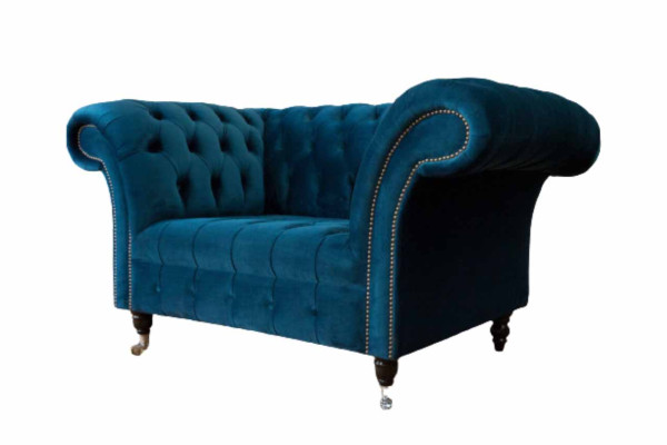 Chesterfield fauteuil ontwerp gestoffeerde bank blauw textiel meubels