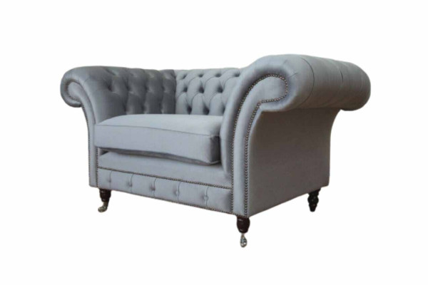 Chesterfield fauteuil textiel bank stof bank banken lounge grijs.