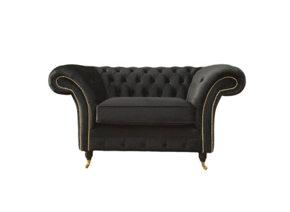 Chesterfield fauteuil Lounge Zwart Bank Bankstel Modern Stof Nieuw