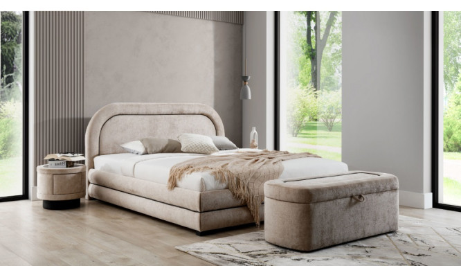 Exclusieve Beige Slaapkamerset met Tweepersoonsbed Gestoffeerde Nachtkastjes