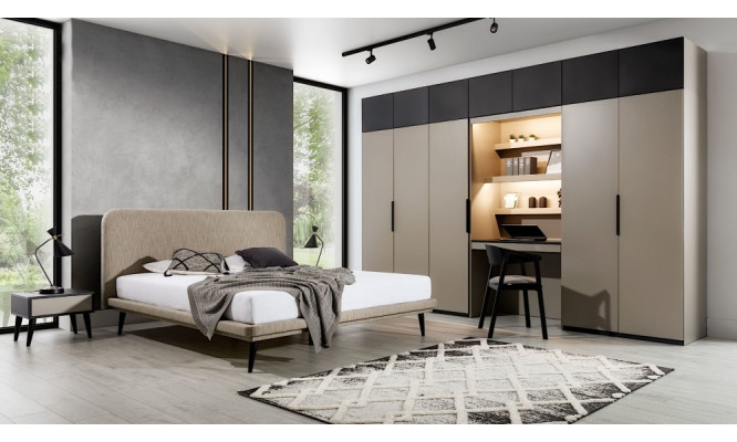 Luxe slaapkamer set ontwerper tweepersoonsbed kledingkast nachtkastjes