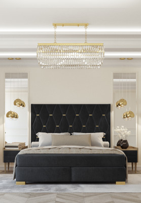 Zwarte slaapkamer set met tweepersoonsbed, 2x luxe nachtkastjes 3-delige set.