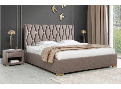 Bruin textiel bed designer gestoffeerde nachtkastjes slaapkamer meubels 3-delig