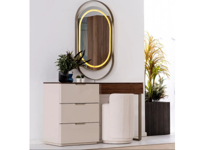 Beige kaptafel met spiegel slaapkamer makeuptafel luxe 2-delige set