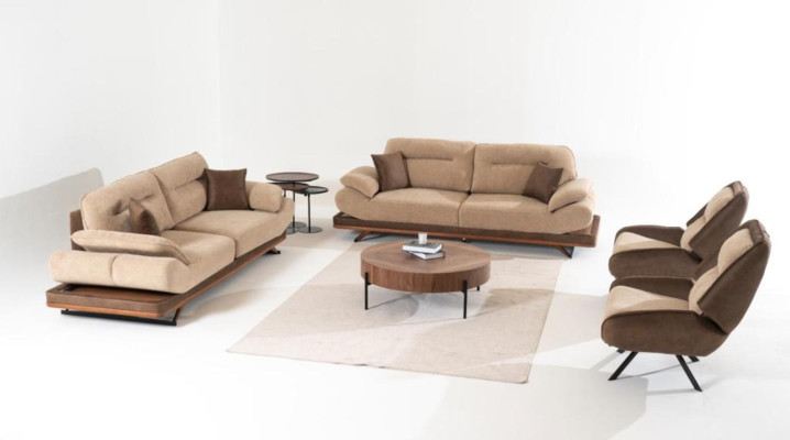 Beige-bruine woonkamer fauteuil Stijlvolle 2-zits gestoffeerde set Luxe meubels