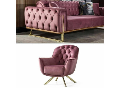 Designer woonkamer bestaat uit set 3-zits bank en fauteuil 2-delig nieuw
