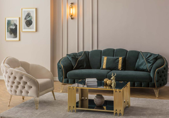 Stijlvolle woonkamer compleet 3-delig driezitsbank luxe 2x fauteuil