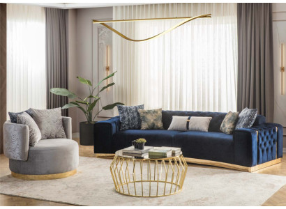 Bankstel Volledig gestoffeerde bank Blauw Driezits Modern Stoel nieuw