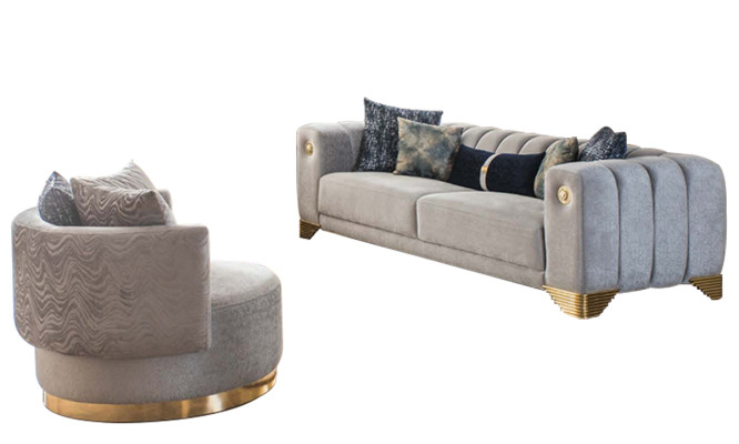 Volledige woonkamer Hoogwaardige stijlvolle 3-zitsbank Modern Grijs Fauteuil