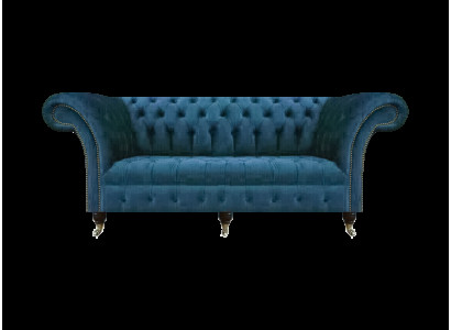 Blauwe Textiel Chesterfield Driezitsbank Sofa Zitmeubel Designer Modern Nieuw