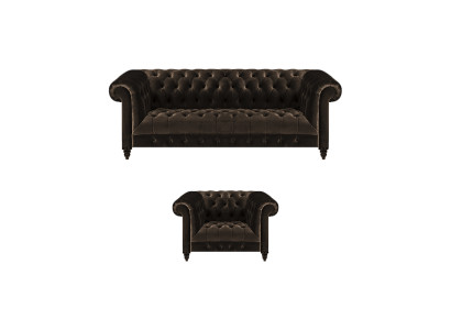 Bruine Chesterfield bekleding set designer 3-zits bank textiel fauteuil 2-delig