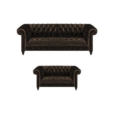 Bruine Chesterfield zitmeubels woonkamer 2-zits luxe driezits 2-delig