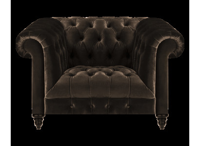 Bruine Chesterfield fauteuil moderne textiel woonkamer eenzitter.