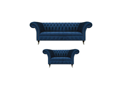 Adellijke Chesterfield bankstel designer blauwe driezitsbank 2-zitsbekleding