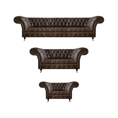 Bruine Chesterfield leren banken woonkamer zitbankstel complete set