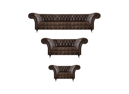 Bruine Chesterfield leren banken woonkamer zitbankstel complete set
