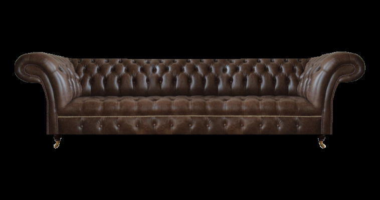 Bruine leren Chesterfield-bank, 4-zits bank moderne leren zitmeubels