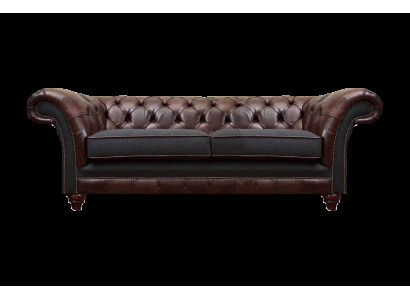 Bruin-grijze Chesterfield luxe tweezitsbank woonkamer gestoffeerde banken