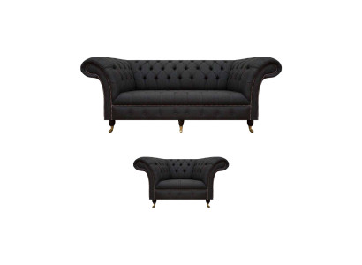 Chesterfield Zwart Stoffen Set Designer 3-Zits Bankstel 2-delig