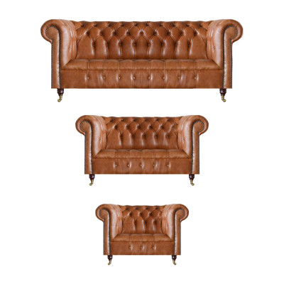 Bruine Chesterfield Leren Sofa's Designer Woonkamer Banken Meubelset 3-delig