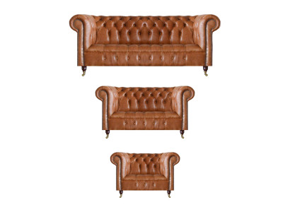 Bruine Chesterfield Leren Sofa's Designer Woonkamer Banken Meubelset 3-delig