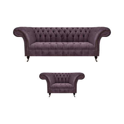 Chesterfield Lila Woonkamer Bankstel Elegante 3-Zits Textiel Fauteuil