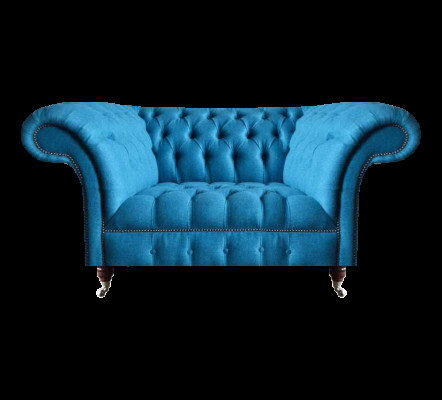 Blauwe Chesterfield textiel tweezits zitmeubel designer luxe zitbanken.