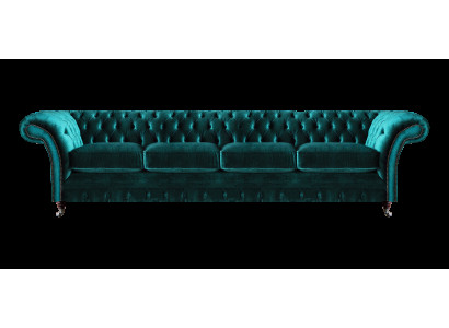 Elegante Chesterfield Groene Gestoffeerde Bank Moderne Vierzitter Textielsofa
