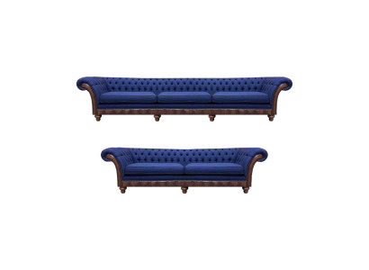 Blauwe Chesterfield stoffen banken designer zitbankset luxe zitmeubelen