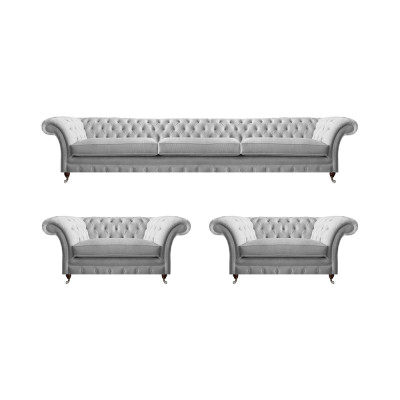 Witte Chesterfield textielset bekleding voor de woonkamer, 3-delige fauteuilgroep.