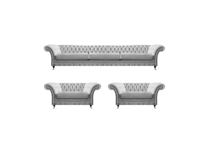 Witte Chesterfield textielset bekleding voor de woonkamer, 3-delige fauteuilgroep.