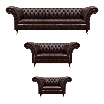 Bruine Chesterfield lederen sofa's designer drie- en viersitzer fauteuils