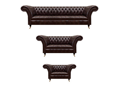 Bruine Chesterfield lederen sofa's designer drie- en viersitzer fauteuils