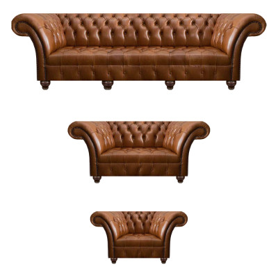Chesterfield Bruine Lederen Set Exclusieve Banken Designer Fauteuil