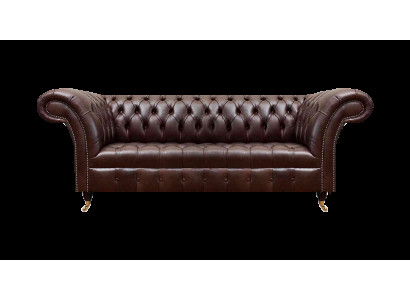 Bruine Chesterfield kunstleren bank designer zithoek woonkamer meubels