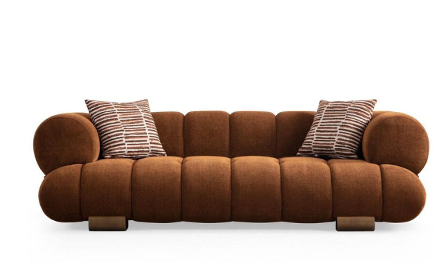 Bruine woonkamer driezitter luxe textielbanken designer zitmeubels