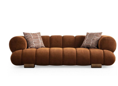 Bruine woonkamer driezitter luxe textielbanken designer zitmeubels